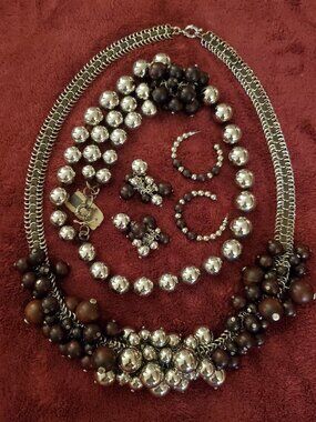 Lee Angel Neiman Marcus "Phoebe Collection" Multi Cluster Silver Wood Baubles